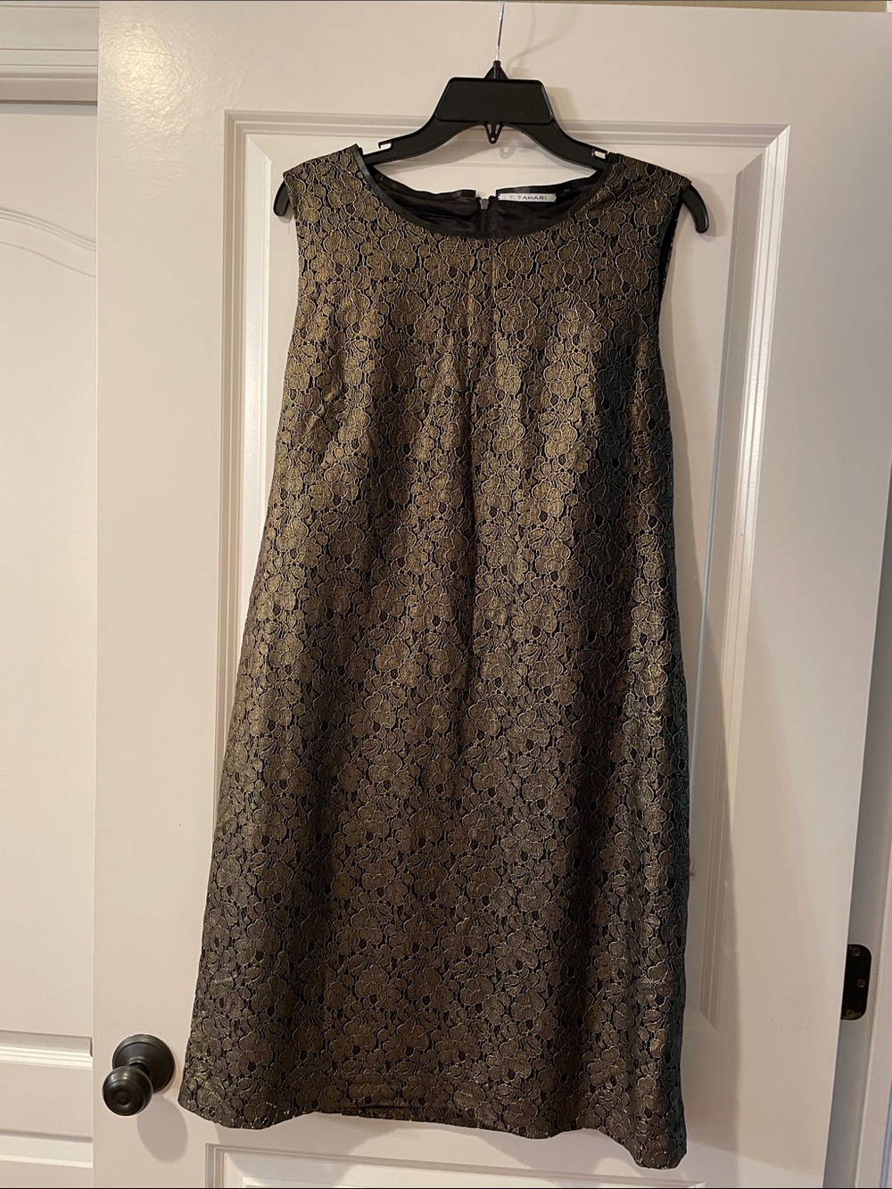 T Tahari Black and Gold Lace A-Line Dress